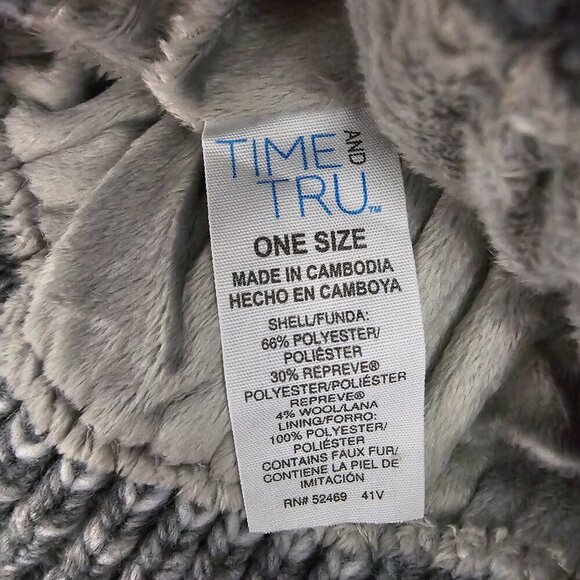 Time and Tru Space Dye New Pom Winter Grey Combo Beanie Hat - Picture 2 of 6
